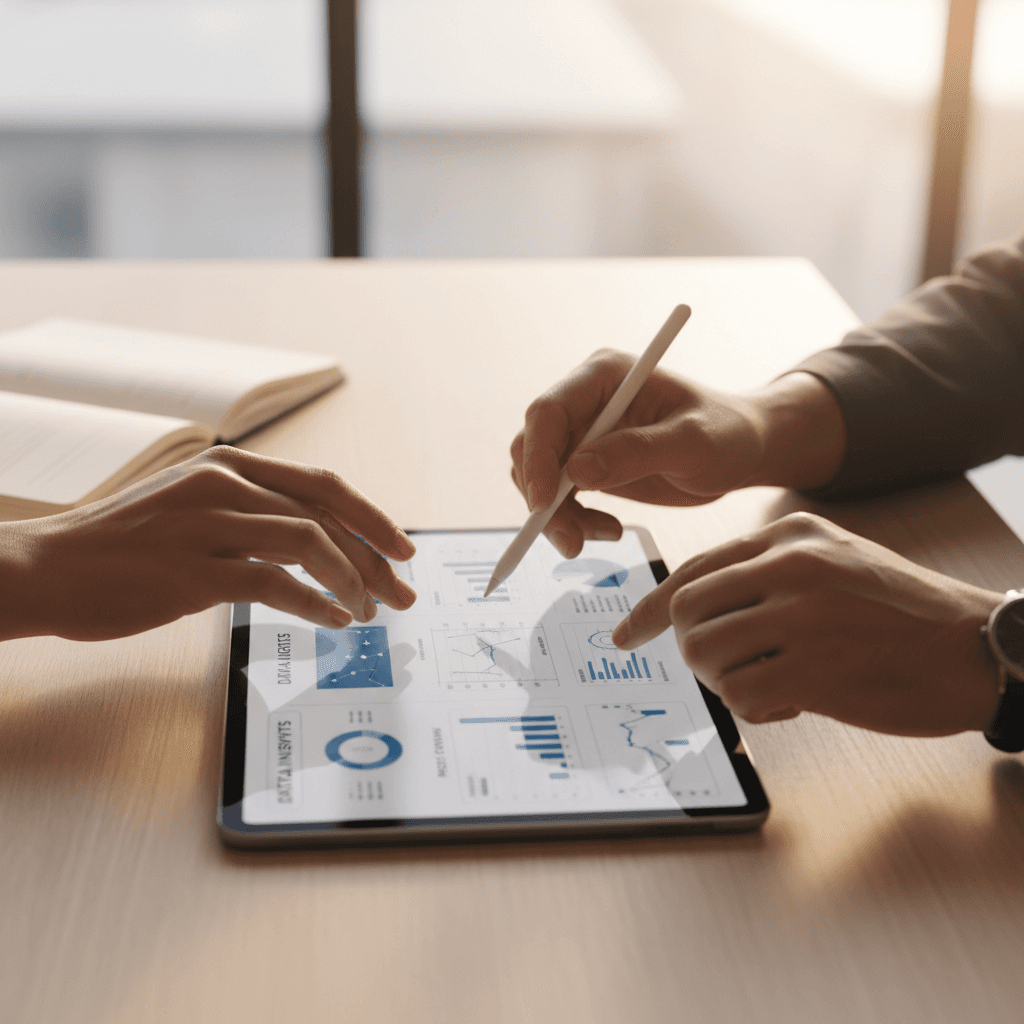 Digital project plans and estimate details on tablet screen
