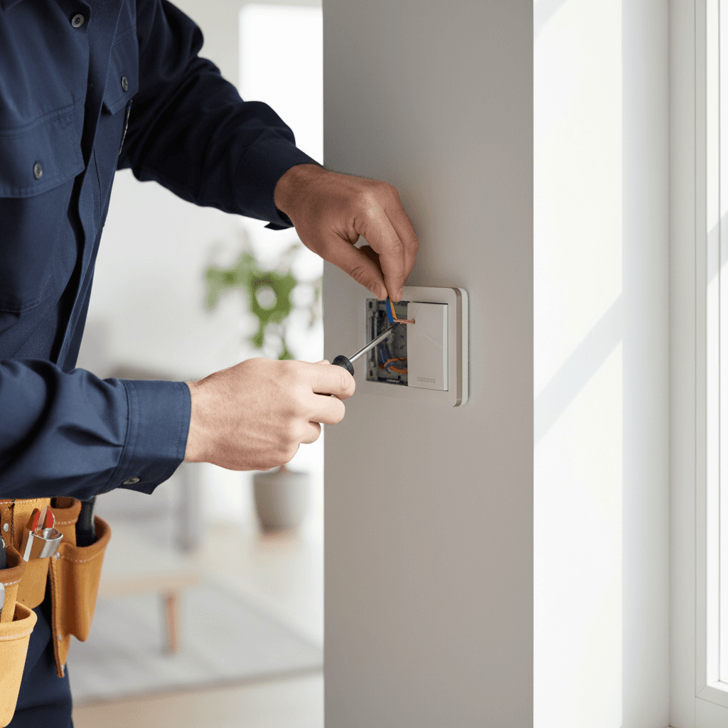 Installing modern light switch during home remodel