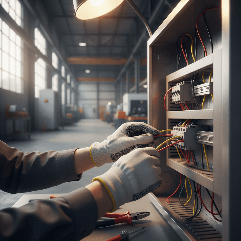 Electrician testing and inspecting electrical systems during commercial renovation