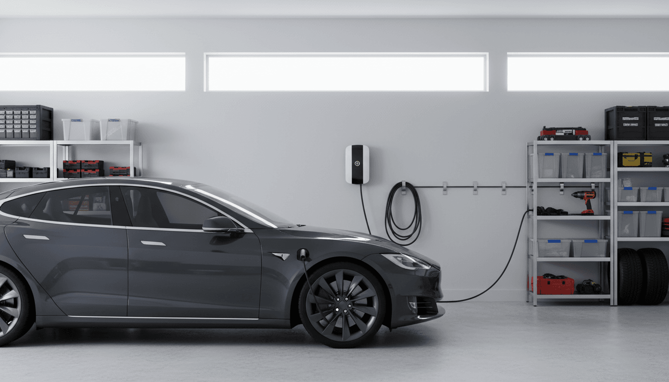 Completed EV charger installation at residential garage